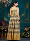 Mustard color Chinon Designer Gown with Digital Print - 3
