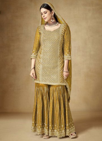 Mustard color Chinon Salwar Suit with Embroidered