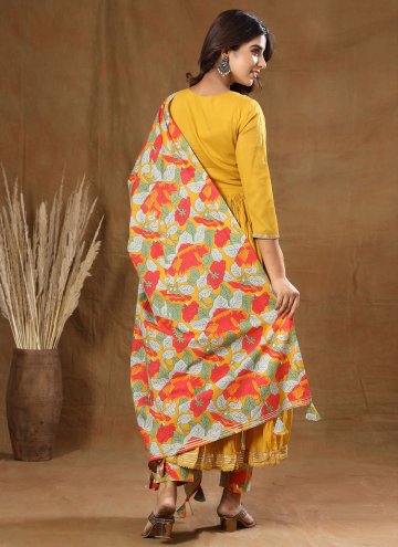 Mustard color Cotton  Salwar Suit with Embroidered