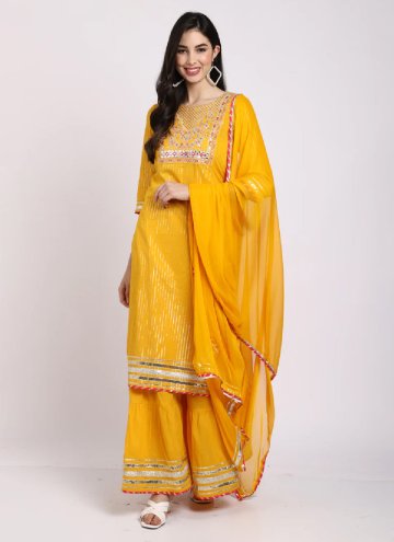 Mustard color Cotton  Salwar Suit with Embroidered