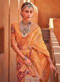 Mustard color Cotton Silk Designer Saree with Border - 1