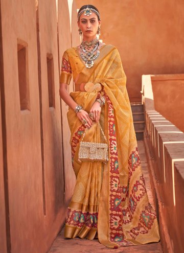 Mustard color Cotton Silk Designer Saree with Bord