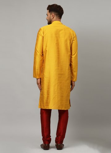 Mustard color Embroidered Art Dupion Silk Kurta Pyjama