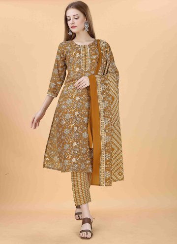 Mustard color Embroidered Blended Cotton Salwar Suit