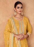 Mustard color Embroidered Chinon Trendy Salwar Kameez - 1