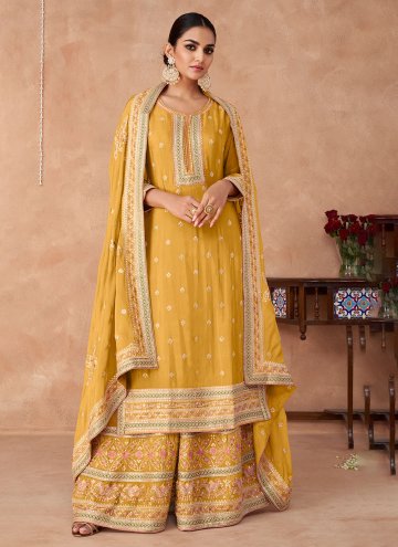 Mustard color Embroidered Chinon Trendy Salwar Kam