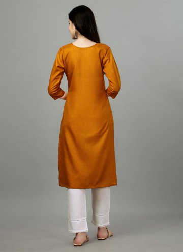 Mustard color Embroidered Cotton  Party Wear Kurti