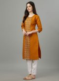 Mustard color Embroidered Cotton  Party Wear Kurti - 2