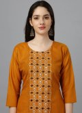 Mustard color Embroidered Cotton  Party Wear Kurti - 3