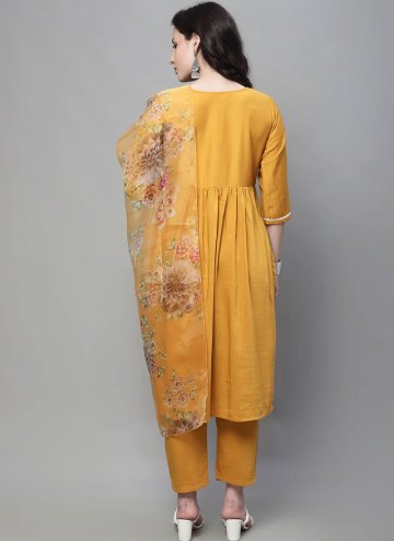 Mustard color Embroidered Cotton Silk Salwar Suit