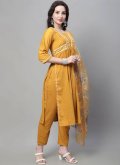 Mustard color Embroidered Cotton Silk Salwar Suit - 3