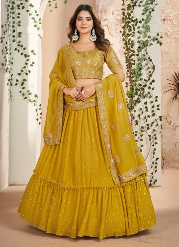 Mustard color Embroidered Faux Georgette Lehenga C
