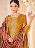 Mustard color Embroidered Jacquard Straight Salwar Suit - 1