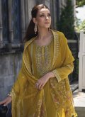 Mustard color Embroidered Organza Salwar Suit - 1