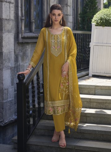 Mustard color Embroidered Organza Salwar Suit