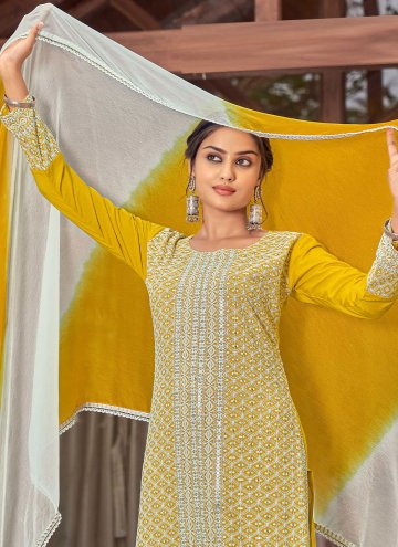 Mustard color Embroidered Rayon Straight Salwar Suit