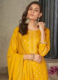 Mustard color Embroidered Rayon Trendy Salwar Suit - 1