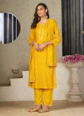 Mustard color Embroidered Rayon Trendy Salwar Suit - 3