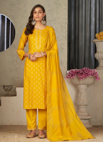 Mustard color Embroidered Rayon Trendy Salwar Suit