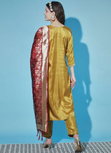 Mustard color Embroidered Silk Blend Salwar Suit
