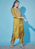 Mustard color Embroidered Silk Blend Salwar Suit - 3