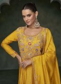 Mustard color Embroidered Silk Gown - 1