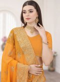 Mustard color Embroidered Silk Trendy Saree - 1