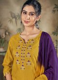 Mustard color Embroidered Viscose Designer Salwar Kameez - 1