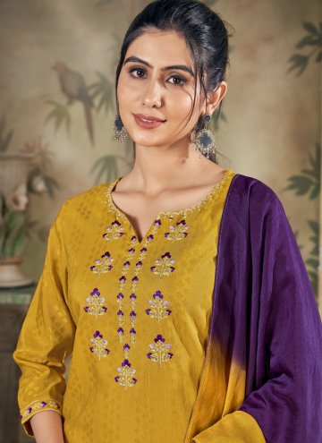Mustard color Embroidered Viscose Designer Salwar Kameez