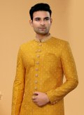 Mustard color Fancy Fabric Indo Western Sherwani with Hand Work - 2