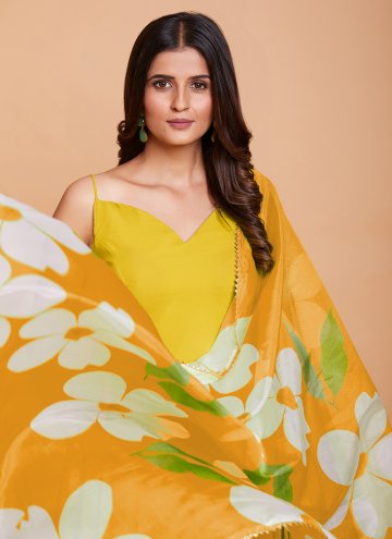 Mustard color Faux Georgette Gown with Plain Work
