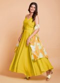 Mustard color Faux Georgette Gown with Plain Work - 3
