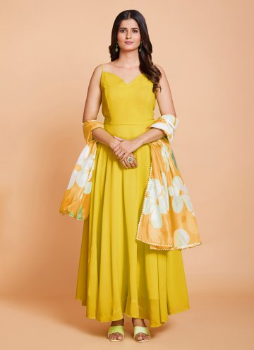 Mustard color Faux Georgette Gown with Plain Work