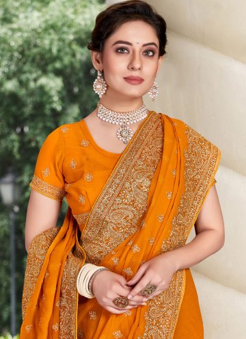 Mustard color Georgette Classic Designer Saree with Embroidered