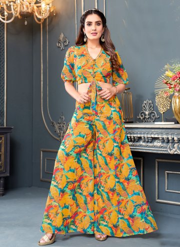 Mustard color Georgette Palazzo Suit with Embroide