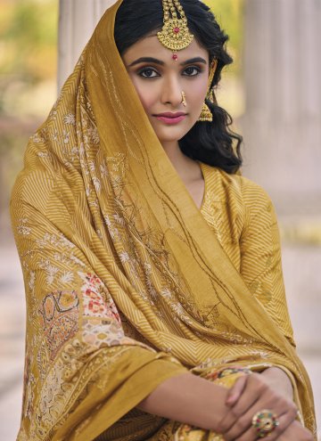 Mustard color Muslin Designer Salwar Kameez with Digital Print