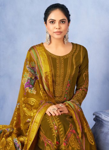 Mustard color Pashmina Designer Salwar Kameez with Embroidered
