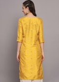 Mustard color Poly Silk Designer Kurti with Foil Print - 2