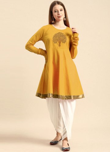 Mustard color Rayon Casual Kurti with Embroidered