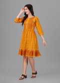 Mustard color Rayon Casual Kurti with Foil Print - 1