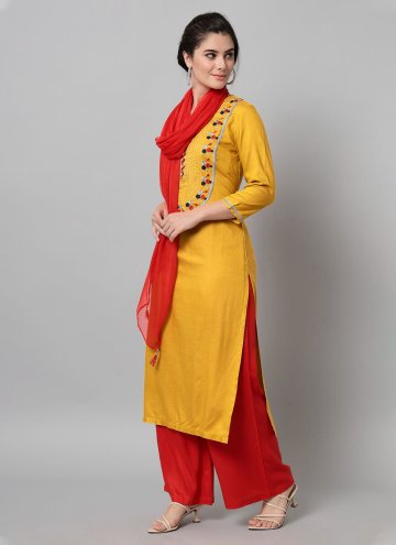 Mustard color Rayon Salwar Suit with Embroidered