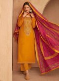 Mustard color Satin Salwar Suit with Embroidered - 1