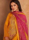 Mustard color Satin Salwar Suit with Embroidered - 2