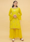 Mustard color Sequins Work Chinon Designer Salwar Kameez - 1