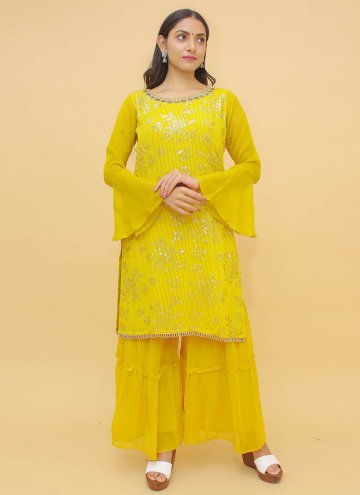 Mustard color Sequins Work Chinon Designer Salwar Kameez