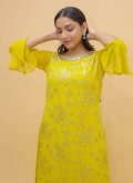 Mustard color Sequins Work Chinon Designer Salwar Kameez - 2