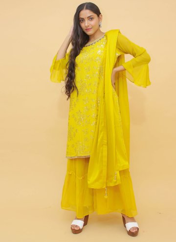Mustard color Sequins Work Chinon Designer Salwar 