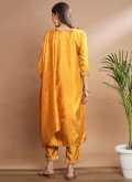 Mustard color Silk Blend Pant Style Suit with Embroidered - 1