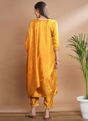 Mustard color Silk Blend Pant Style Suit with Embroidered