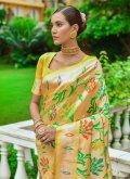Mustard color Silk Classic Designer Saree with Woven - 1